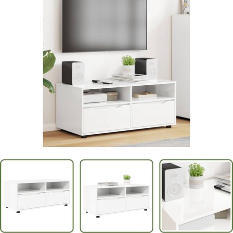 Rangement salon - Meuble TV Blanc brillant 100 x 48 x 43 cm Bois d'ingénierie (1/5)