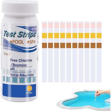 Kit de band-elettes de test 3 en 1 pour spa, piscine elettes 50 band-elettes de testeur d'eau pour l'alalinité du chlore libre, le brome et le pH (1/5)