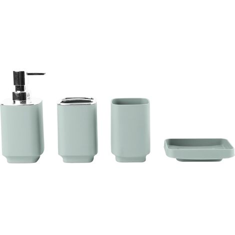 Lot de 4 - Accessoire salle de bain - Distributeur savon - Porte-savon et tasse pour hygiène quotidienne maison hôtel vert 20x15cm