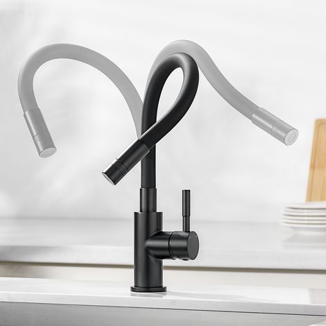 CECIPA MAX Grifo de cocina flexible negro con 2 modos de chorro, rotación de 360° y ahorro de agua (1/5)