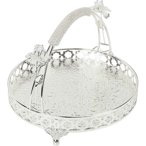 Plateau à fruits rétro européen, assiette ronde en verre haut de gamme pour hôtel, corbeille à fruits à plusieurs niveaux, plat à gâteau tendance et créatif, panier rond incrusté de strass. (1/5)