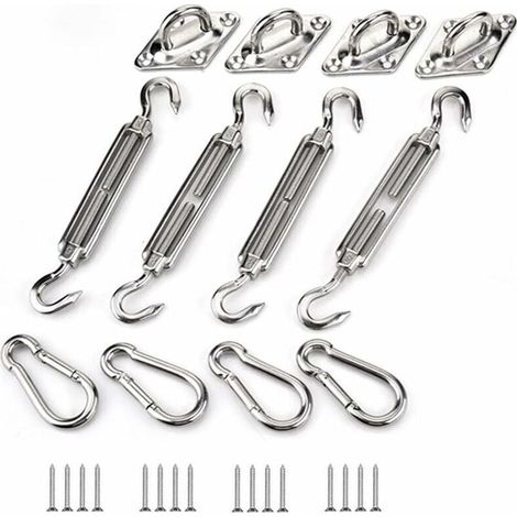 Kit de Fixation pour Voile D'ombrage, Acier Inoxydable Soleil Voile D'ombrage Kit de Fixation pour Triangle et Carré, Rectangle, du Soleil Voile D'ombrage Accessoires de Fixation M5 (1/4)