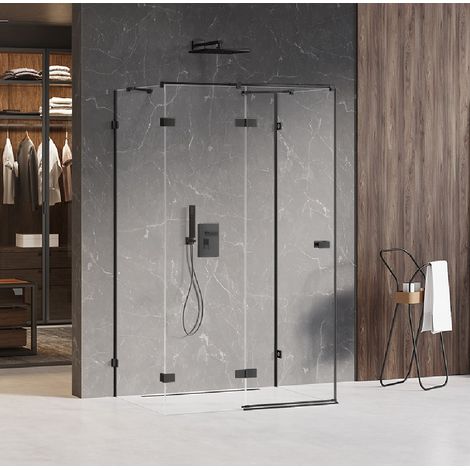 Cabine de douche noire gauche 80x100 pivotante BORA BORA BLACK , accès de face (1/5)