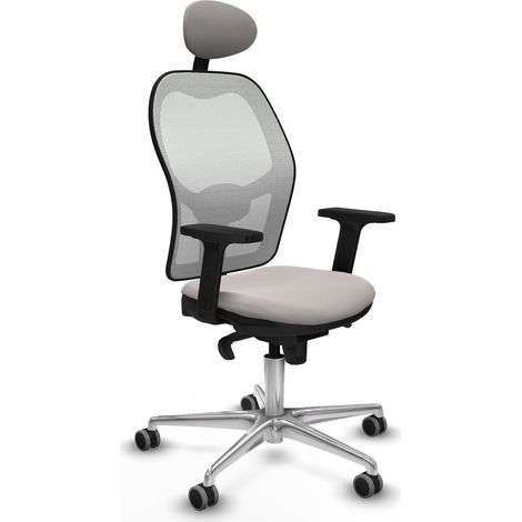 Jorquera sincro malla blanca similpiel blanco brazos 2D base aluminio cabecero fijo ruedas 65mm engomada (1/5)