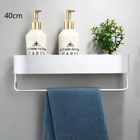 Étagère de salle de bain nordique (40 cm, finition mate, avec tige) - Fixation murale sans perçage - Porte-serviettes de bain - Panier de rangement noir pour douche - Accessoires de salle de bain (1/5)