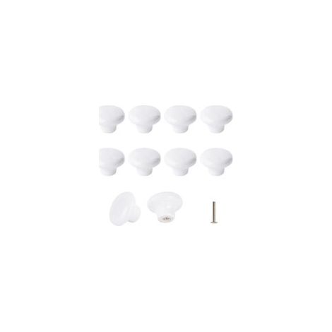 Lot de 10 boutons en céramique blanche, poignées de porte en céramique, poignées de tiroir de cuisine rondes rétro en céramique 32 mm avec 3 tailles de vis (1/5)
