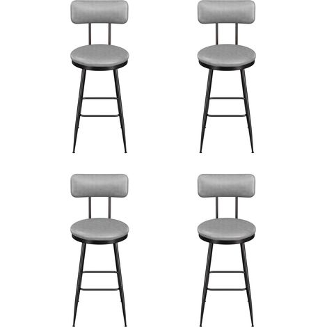 Lot de 4 Tabouret de bar en Cuir PU, chaises hautes de cuisine pour îlot et comptoir, et métal de style industriel avec dossier 65cm, Gris foncé (1/5)
