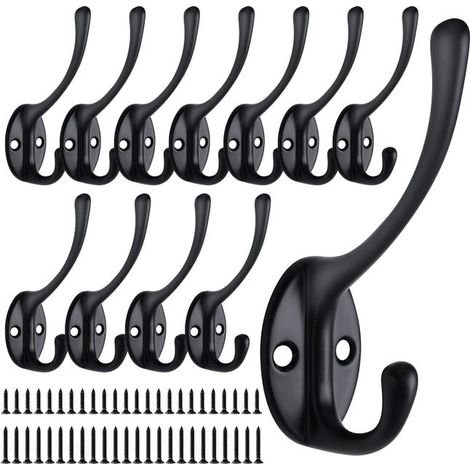 royaluxe - 12 Pièces Patère Murale, Rétro Crochet Porte Manteau Métal, Vintage Noir Crochets Mural Muraux Double Manteaux Patères Coat Hooks pour Salle de Bain (1/5)
