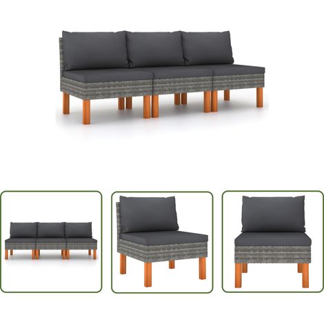 INLIFE Canapés centraux 3 pcs Résine tressée et bois d'eucalyptus (1/5)
