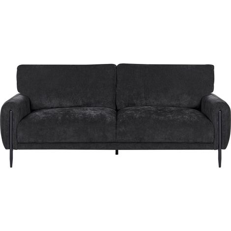 3 Seater Sofa Black Chenille Upholstered Metal Legs Removable Cushion Cases Modern Style Living Room SKARO (1/5)