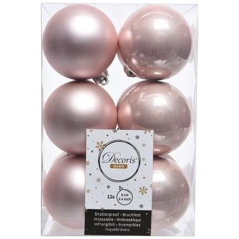 AMICASA 12 Palline di Natale Infrangibili 6 cm Opache e Lucide colore Rosa Cipria (1/2)