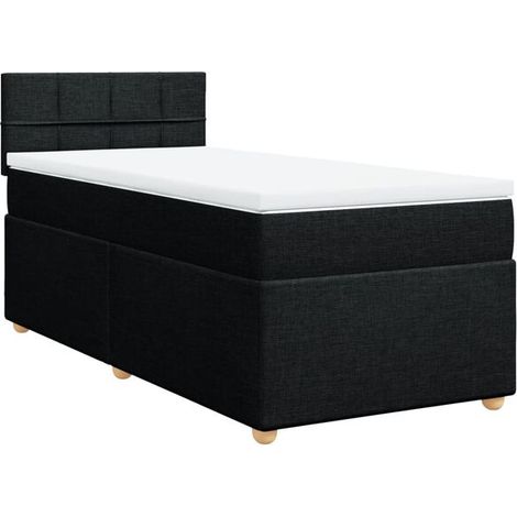 Cadre de lit à lattes, associé à un matelas noir de 90x190 cm, en tissu simple. (1/5)
