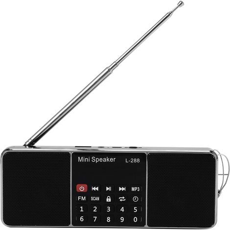 Convient aux mini radios FM portables rechargeables, avec haut-parleur et écran LCD (noir). (1/5)