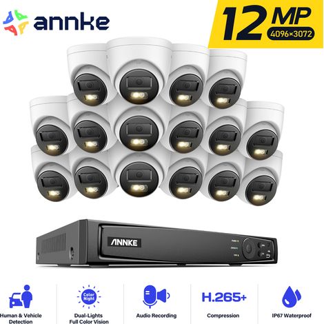 ANNKE Kit de vidéosurveillance extérieure 12 MP, 16 caméras extérieures PoE 12 MP avec audio, détection de personnes/véhicules NVR 16 canaux, vision nocturne couleur (1/5)