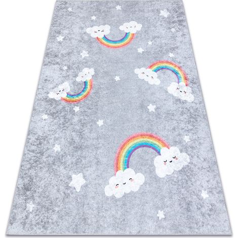 Tappeto lavabile JUNIOR 52063.801 Arcobaleno, nuvole per bambini antiscivolo - grigio grey 80x150 cm