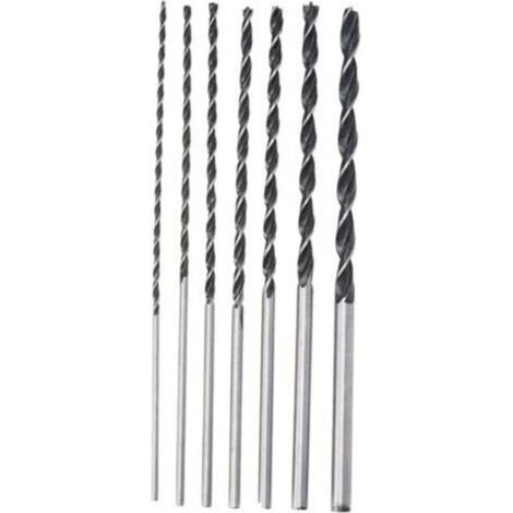 Silberne, extra lange Holzbohrer, 7-teilig (4 mm, 5 mm, 6 mm, 7 mm, 8 mm, 10 mm, 12 mm x 300 mm), 1 V