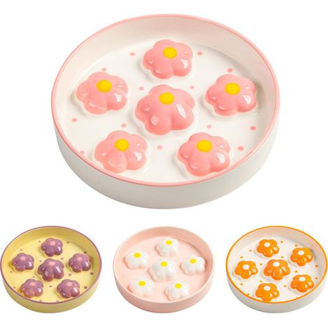 Gamelle pour chat anti-glouton en céramique avec motifs de fleurs, mangeoire lente et ergonomique pour faciliter la digestion (1/5)