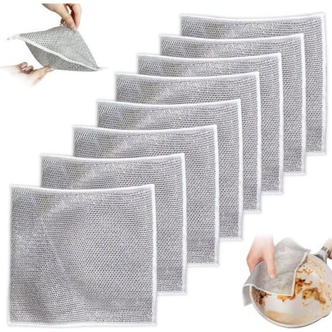 Paquete de 8 paños de cocina de doble capa antiarañazos, con diseño de cuerdas, multifuncionales para uso en seco o húmedo, color gris. (1/5)