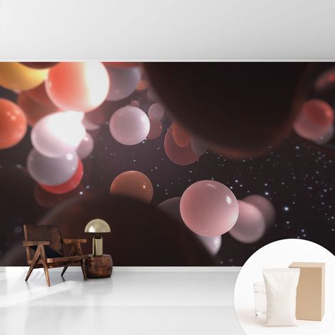 Papier peint intissé mural avec colle pour salon et chambre Décoration murale rapide - Colle incluse gratuite Sphères cosmiques 416x254 cm (1/5)