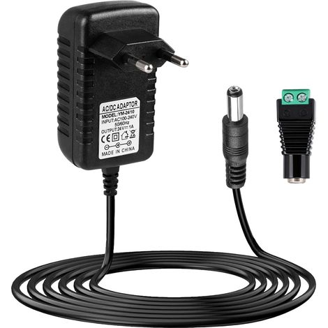 Alimentation LED 24V 1A pour Bandes LED, Caméra, Routeurs, TV Box Transformateur Entrée AC 100-240V Universelle, Prise EU Adaptateur Secteur, 24W Chargeur avec Fiche DC 5.5 x 2.1 mm, 1.5m (1/5)