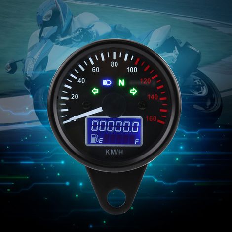 Compteur de vitesse et compte-tours numérique universel pour moto, affichage LED LCD 0-160 km/h, design noir rétro (1/5)