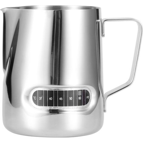 Pichet à café en acier inoxydable avec mousseur à mousse pour latte art et induction de température, idéal pour la maison et le bureau. (1/5)