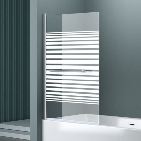 doporro 90x140 cm Design-Duschwand für Badewanne Badewannenaufsatz Duschabtrennung 6mm ESG-Sicherheitsglas teilsatiniert inkl. NANO-Beschichtung Badewannenfaltwand