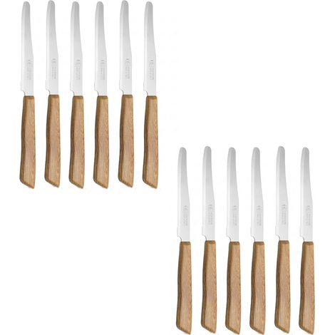 Coltello da tavola set 12 manico ROVERE BEJE effetto legno lama acciaio inox seghettata per bar pub ristoranti tavola casa