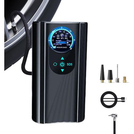 Pneu portatif  Compresseur d'air Portable pour Pneu Voiture avec Affichage numérique,Pompe à air à arrêt Automatique 12 V DC avec lumière LED pour Voiture, vélo