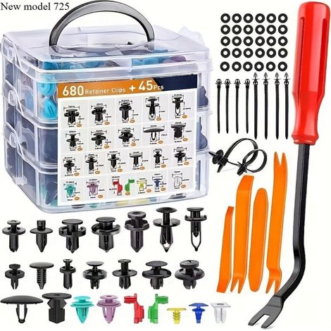 Nouveauté : Kit de 725 clips de fixation automobile — Goupilles de retenue à insertion pour carrosserie, rivets, (1/5)