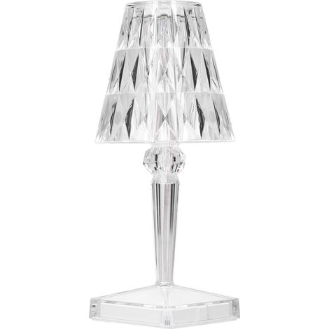 Lampe de table décorative blanc chaud, abat-jour en cristal à haute transmission lumineuse, faible consommation, port USB, pour salon ou restaurant. (1/5)