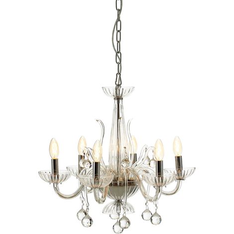 Premier Housewares Murano 6 Bulb Clear Crystal Chandelier (1/5)