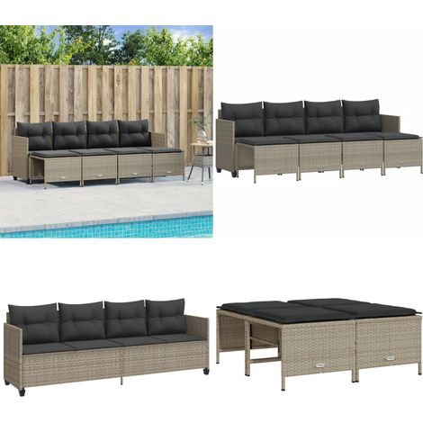 Salon de jardin 5 pcs avec coussins gris clair résine tressée - Salon De Jardin - Mobilier De Jardin - Salon Extérieur - Ensemble De Canapés - Canapé D'extérieur - Home & Living