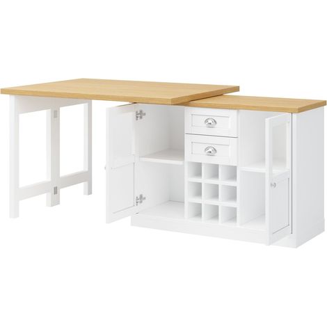 Table extensible 120-197 cm rangement intégré porte-bouteilles intégré rotation à 360° éclairage led 3 couleurs finition blanc et (1/5)