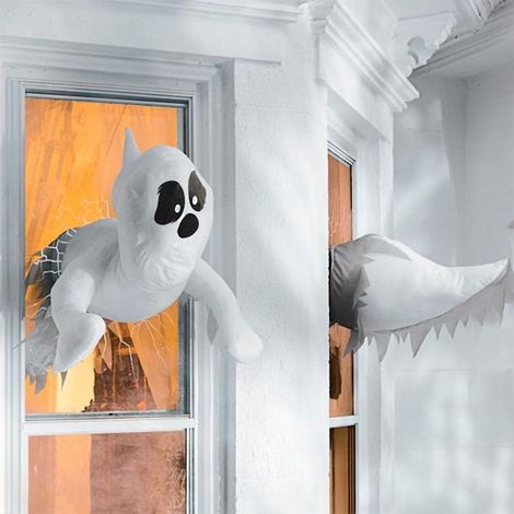 Décoration d'Halloween : fantômes brisant une fenêtre, fantôme de fenêtre cassée pour l'intérieur ou l'extérieur (1/4)