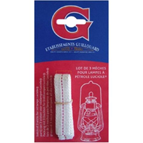 Lot de 3 mèches en coton pour lampes tempête – Éclairage uniforme avec pétrole lampant – Dimensions 15,2 cm x 3 cm x 1 cm – Fabriqué en France – Guillouard (1/2)