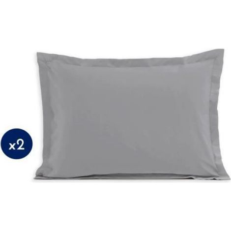 Lot de 2 taies rectangulaires 100% coton - Gris Clair - 50x70 cm (1/3)