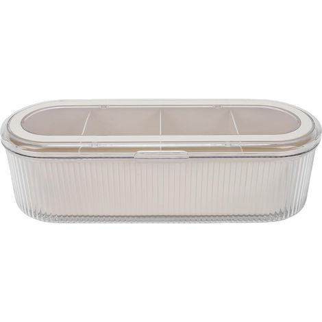 Porte-Pinceaux de Maquillage, Organisateur en Acrylique Transparent avec Couvercle Rabattable pour la Protection contre la Poussière, Rangement pour Pinceaux de Maquillage, (4 grilles) (1/5)