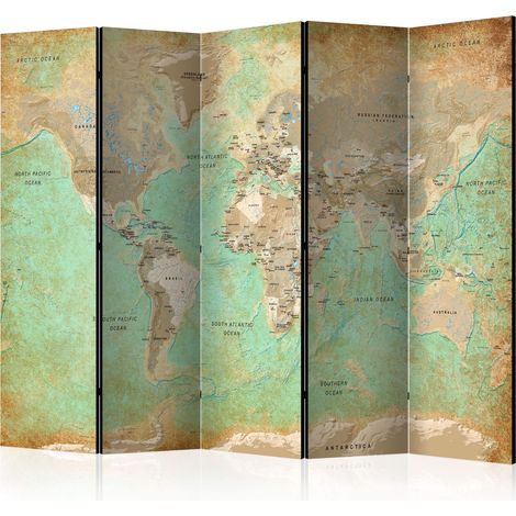 Paravento - Turquoise World Map  [Room Dividers] - 225x172 (1/4)
