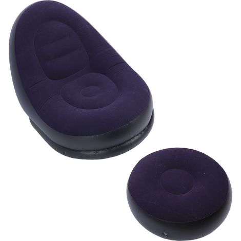 Canapé gonflable élégant, simple, doux, flocage, chaise longue avec repose-pieds pour salon, voyage en plein air, camping, pique-nique, bleu foncé (1/5)