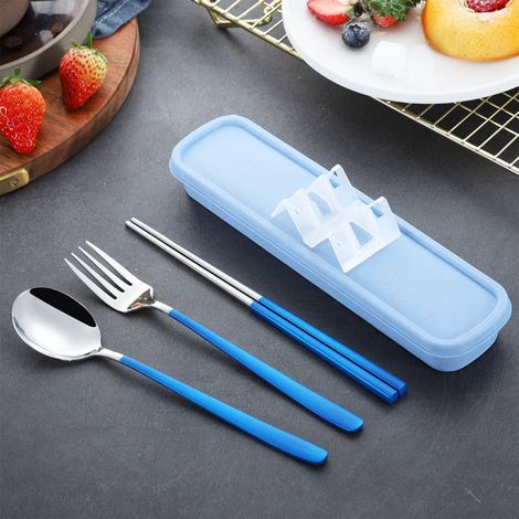Couteaux Fourchettes Baguettes Portatifs - Acier Inoxydable 18/10 - Pour Camping Déjeuner Travail École - Ensemble de Couverts Réutilisables avec Étui - 4 Pièces (1/5)