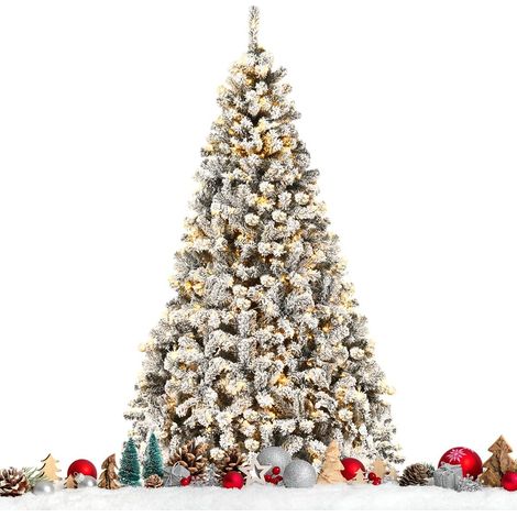 Costway – Sapin de Noël enneigé lumineux 225 cm – 450 LED blanches – 1010 branches en PVC écologique – Support métallique renforcé