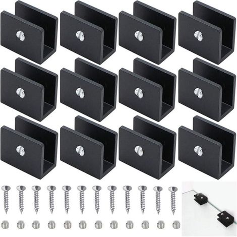 Lntyq 12 Pièces Pince à Verre Garde Corps, Support D'Étagère En Verre Clip, Support d’Étagère En Verre Réglable Aluminium, Métal Support d'Angle En U, Pinces à Verre à Un Trou, Pour Salle De Bain,Wc, (1/5)
