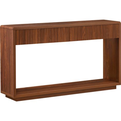 Consola moderna de 150 cm para recibidor, efecto nogal, 2 cajones y estante abierto (1/5)
