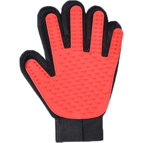 Gants d'épilation pour animaux de compagnie, rouges, main gauche, 23 x 17 cm, 1 pièce, adaptés aux brosses d'épilation pour chiens et chats (1/5)