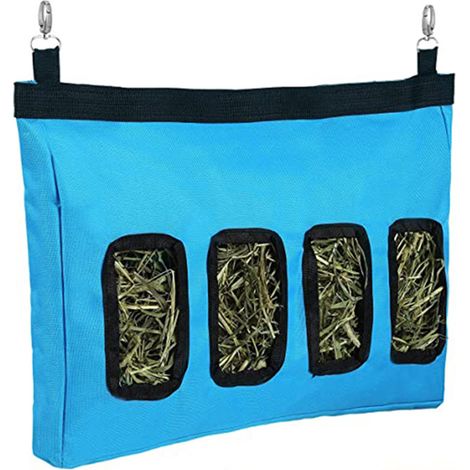 Sac d'alimentation de foin de lapin de 4 ports petit animal suspendu sac de rangement de nourriture (bleu) (1/5)