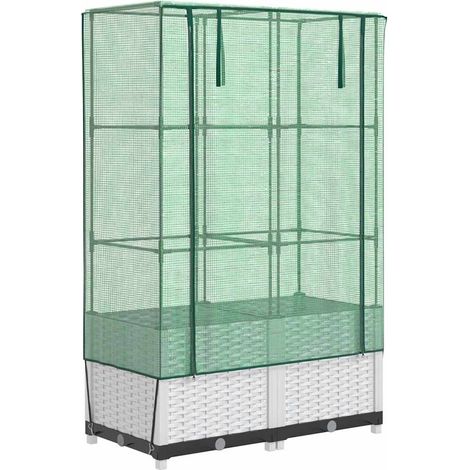 Maison Exclusive - Hochbeet mit Gewächshaus-Aufsatz Rattan-Optik