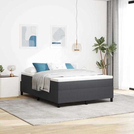 Lit à ressorts - 3337413 - 140 x 200 cm - Tissu velours côtelé gris foncé - Cadre bois d'ingénierie (1/5)