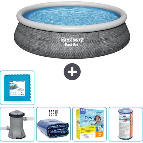 Piscine gonflable ronde Bestway à réglage rapide - Imprimé rotin - 457 x 84 cm - Comprend des Accessoires CB17 (1/5)