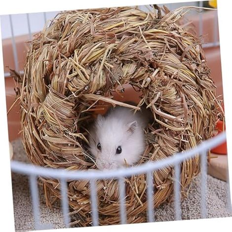 Lot de 3 boules d'herbe pour hamster - Lit tissé à la main - Cachette pour lapin, cochon d'Inde - Nid d'herbe pour lapin, hamster, chinchilla, maison pour hamster